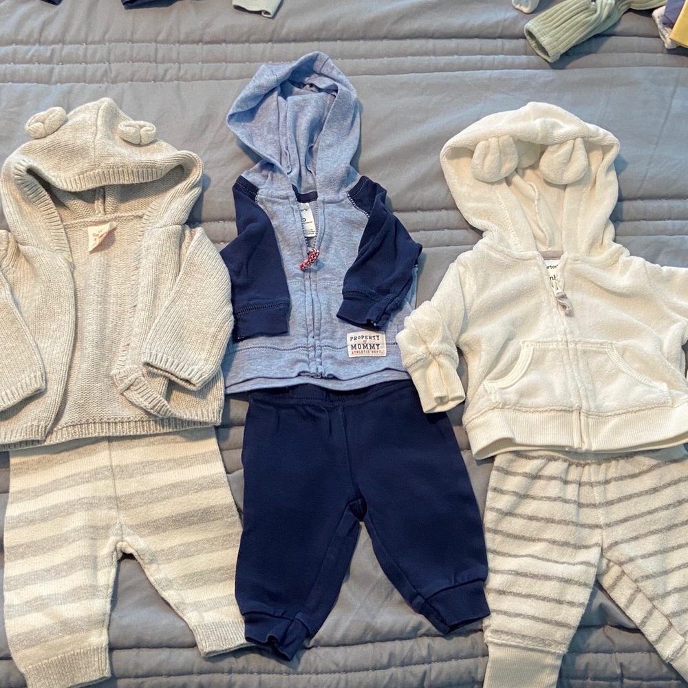 Baby Hoodie and Pants Sets in Cream and Navy